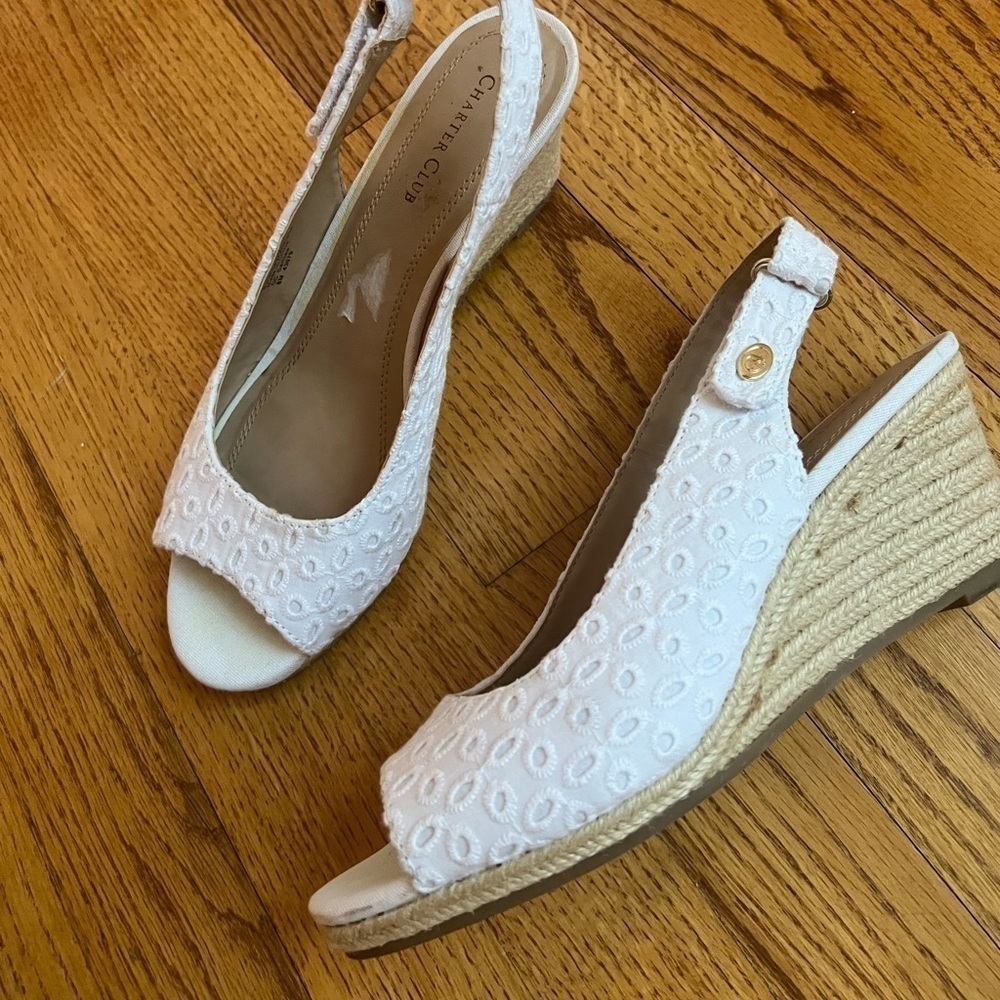 CHARTER CLUB White Lace Espadrille Wedges Size 8.5